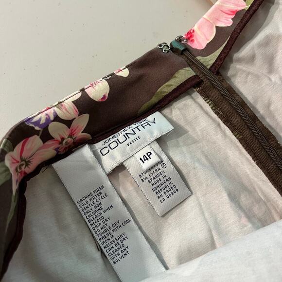 Jones Vintage 90s Brown Tropical Floral Print Cotton Summer Mini Skirt Size 14 - Picture 6 of 10
